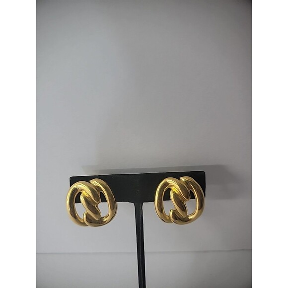 Vintage JS Jaclyn Smith Earrings Clip On Screw Back Gold Tone Intertwined - Picture 1 of 11